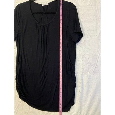 Ekouaer Maternity Top Women Large Black Ruched Side Pleated Scoop Neck Tunic