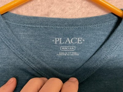 Place Shirt Boys 7/8 Blue Press Start Video Game Graphic Long Sleeve Tee