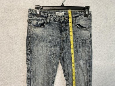 Cello Jeans Juniors 5 Gray Skinny Acid Wash Distressed Crinkle Wrinkle Faded