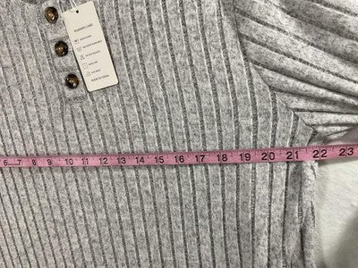 DOLNINE Shirt Womens 2XL Gray Ribbed Knit Henley Long Sleeve Tunic Top Stretch