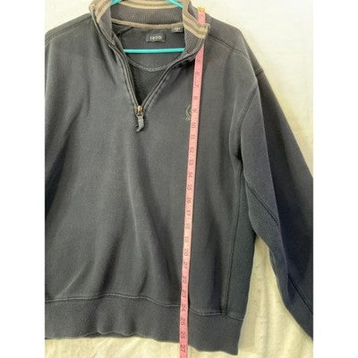 Izod Quarter Zip Pullover Mens Size Medium Navy Blue Fleece Sweater Mock Neck