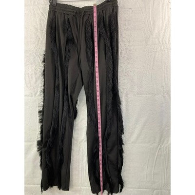 Fringe Joggers Women XL Black Tassel Streetwear Statement Pants