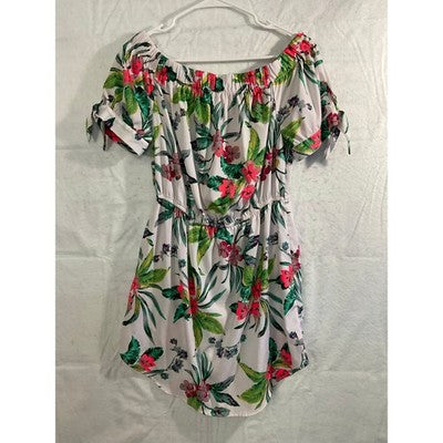 Hit of Blush Tropical Floral Mini Dress Women XL White Pink Off The Shoulder