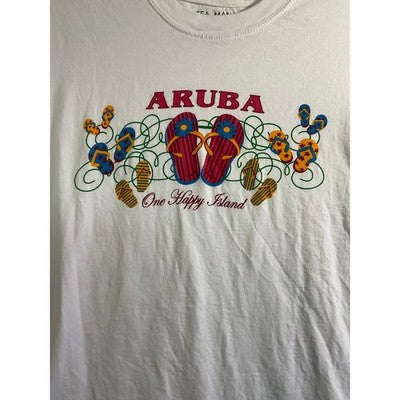 Sea Man Aruba Graphic T-Shirt Mens XXL White Cotton One Happy Island Souvenir