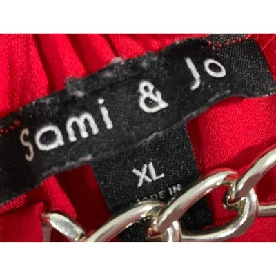 Sami & Jo Blouse Womens XL Red Chain Neck Balloon Sleeve High Low Top