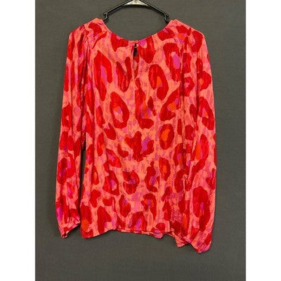 Esqualo Women's Blouse US 12 EU 42 - Red/Pink Abstract Print, Long Sleeve, NWT