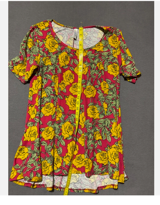 LuLaRoe Shirt Womens Small Pink Yellow Floral Tunic Short Sleeve Top Stretch