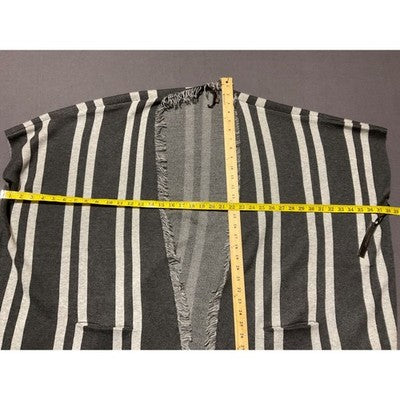 Maxsport Women's Striped Fringe Cardigan Poncho S/M Gray Black Open Front NWT