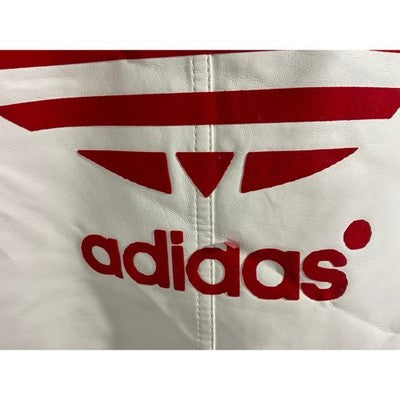 Adidas Moto Jacket Women Large White Red Faux Leather Trefoil Logo Biker Street