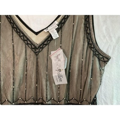 Papillon Los Angeles Flapper Dress Women 3X Black Beaded Art Deco Gatsby New