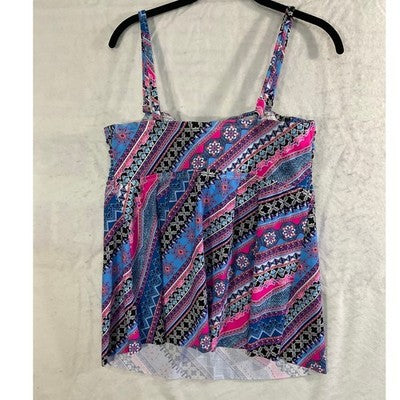 Swim365 Tankini Top Women 16 Multicolor Geometric Smocked Swimsuit
