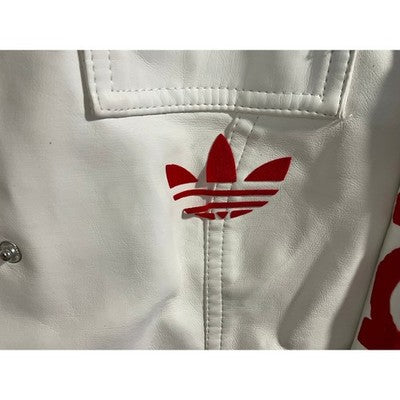 Adidas Moto Jacket Women Large White Red Faux Leather Trefoil Logo Biker Street