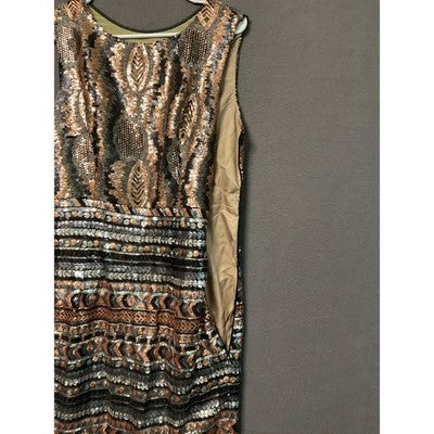 Sequin Midi Dress Side Zip Sleeveless Black Gold Tribal Sm/Med Party NWOT