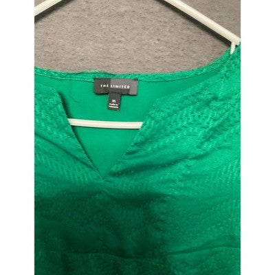 The Limited Chevron Blouse XS Green Roll Tab Sleeves Lined Textured Feminine