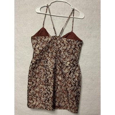 Leyden Dress Womens XL Brown Blossom Jacquard Floral Metallic Mini Cutout New
