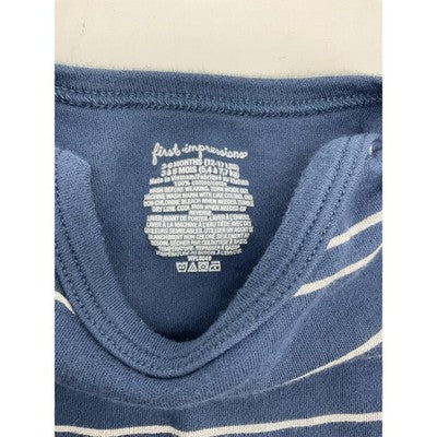 First Impressions Bodysuit Pants Set Boys 3-6 Months Blue Striped Denim Outfit