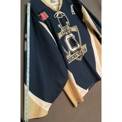 Cascade Hockey Club Jersey M/M 1/4 Lace Up Retro Adult Navy Beige "A" Pitzer #5