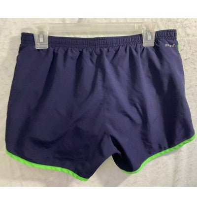 Nike Running Shorts Womens L Navy Blue Neon Green Dri-FIT Athletic Gym 548505