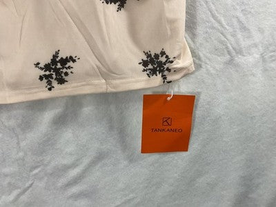 TANKANEO Cami Tank Top Womens Medium Beige Floral Ruffle Bow Lined Stretch