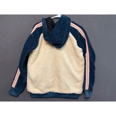 Raw Yarn Industries Sherpa Hoodie Jacket Blue Cream Fleece Zip Up Sz S NWT