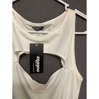 Zeagoo White Stretch Cutout Bodycon Dress Sleeveless Women's Size S NWT