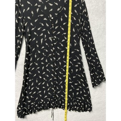 Billabong Dress Womens Large Black Floral Boho Long Sleeve Button Front Viscose