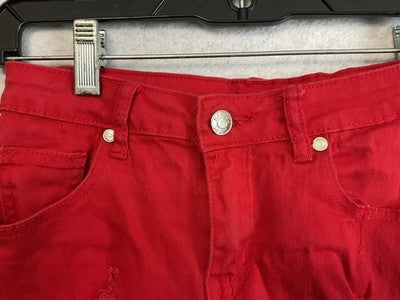 Bamboo Shorts Juniors 1 Red Distressed Denim Bermuda Raw Hem Stretch Casual