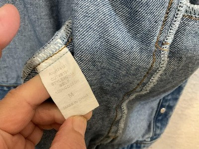 Fashion Nova Jacket Womens Medium Blue Denim Button Front Collared Pockets