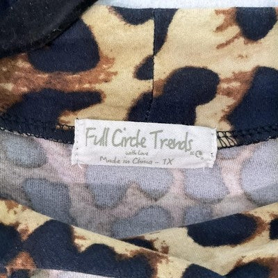 Full Circle Trends Blouse Womens 1X Brown Leopard Mock Neck Long Sleeve Crop