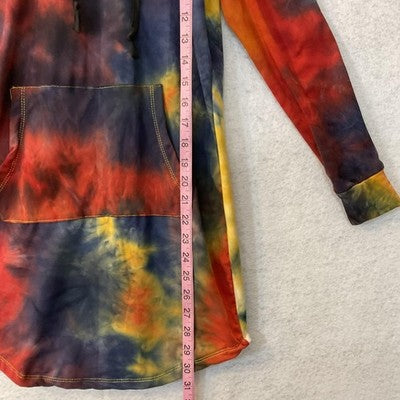 Tove Dress Womens Small Multicolor Tie Dye Hooded Cold Shoulder Fleece Mini