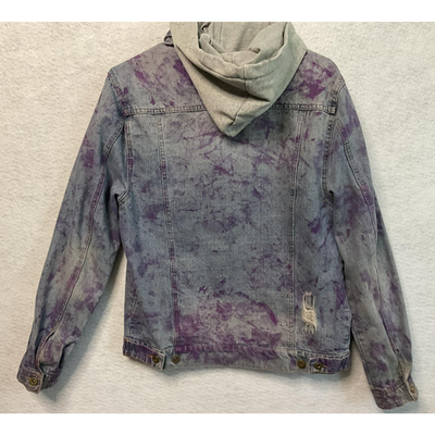 Carbon Jacket Mens Medium Blue Purple Denim Distressed Hooded Streetwear Grunge