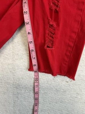 Bamboo Shorts Juniors 1 Red Distressed Denim Bermuda Raw Hem Stretch Casual
