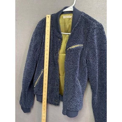 Volcom VTG Teddy Bomber Jacket S Navy Blue Lined Warm Zip Pockets Sherpa Fleece