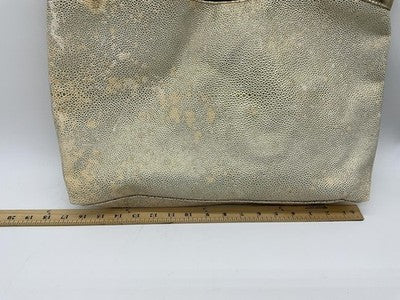 Gold Textured Tote Bag Womens Large Metallic Shoulder Handbag Purple Lining