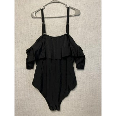 Holipick Swimsuit Womens 18W Black Off Shoulder One Piece Ruffle Plus Size Swim