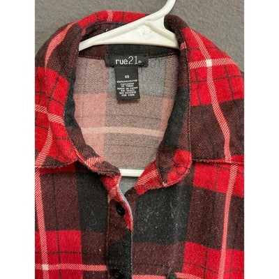 Rue21 Women's XS Plaid Flannel Shirt Red Black Grunge Layering