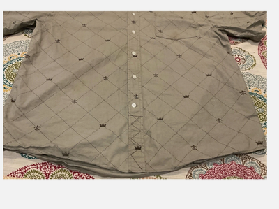 Crown Argyle Print Shirt Men 2XL Gray Short Sleeve Button Up Collared Casual VTG
