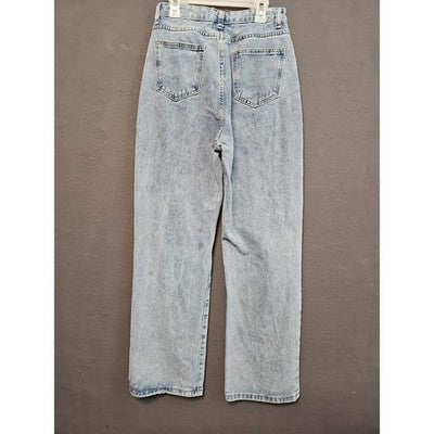 Vintage-Inspired Rainbow Flower Jeans L 25W 27L Straight Leg Ripped/Distressed