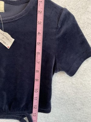 Urban Nation Shirt Juniors Small Navy Blue Velour Crop Top Crewneck