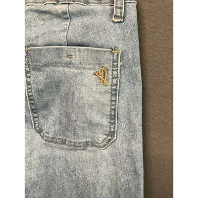VIP Jeans Womens 3/4 Light Wash Distressed Ripped Cropped Denim Casual Pants