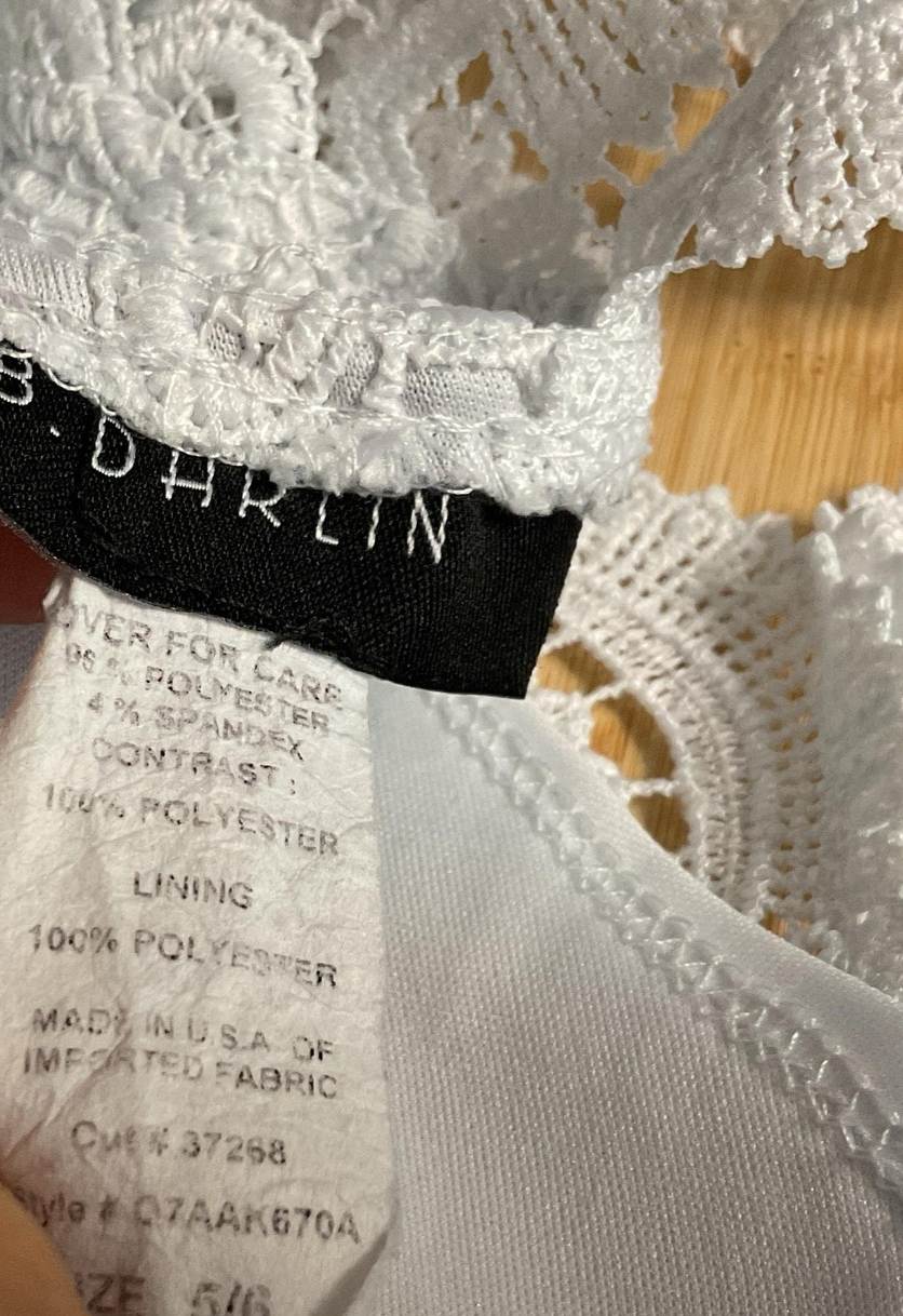 Vintage B. Darlin Dress Juniors 5/6 Blue White Lace Fit Flare Short Skater Party