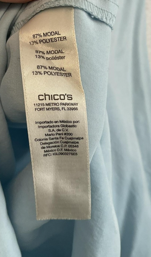 Chico's Shirt Womens 2 Blue Collared Button Front Roll Tab Sleeve Blouse Top