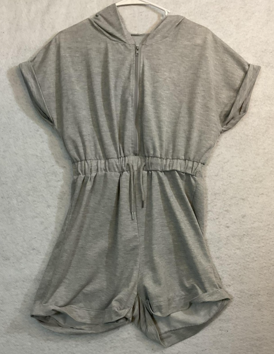 SHEIN Romper Womens Large Gray Hooded Short Sleeve Zip Front Jersey Casual