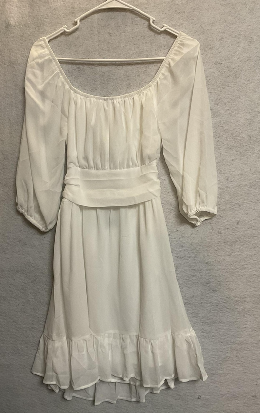 Dokotoo Dress Womens Small White Puff Sleeve Ruffle Boho Fit Flare New