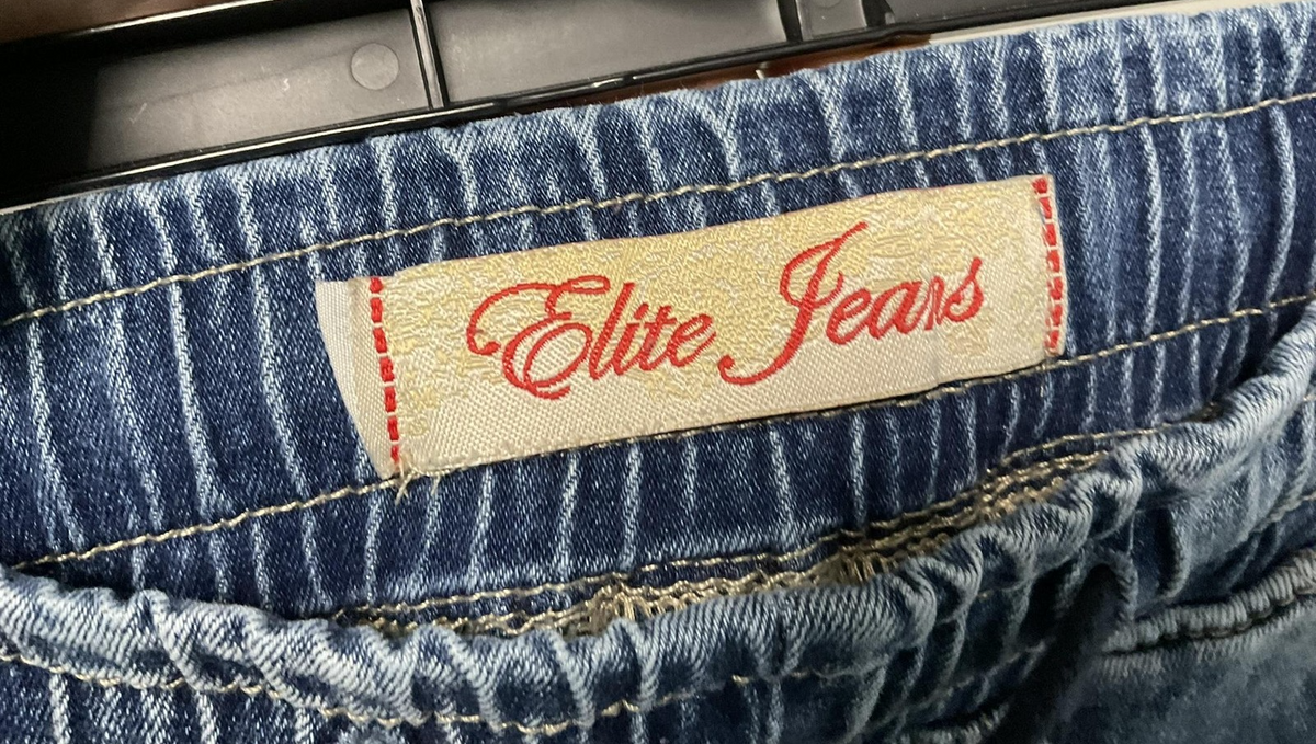 Elite Jeans Jogger Pants Womens 3/4 Blue Drawstring Elastic Waist Denim