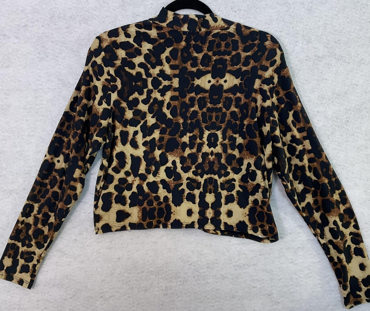 Full Circle Trends Blouse Womens 1X Brown Leopard Mock Neck Long Sleeve Crop