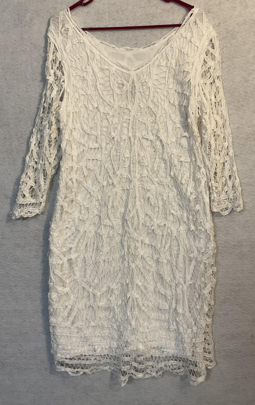INC International Concepts Dress Womens 16W White Lace Crochet Sheath Midi Lined