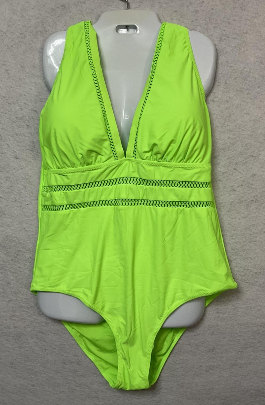 Tempt Me Swimsuit Womens 20W Green Plunge One Piece Mesh Criss Cross Back
