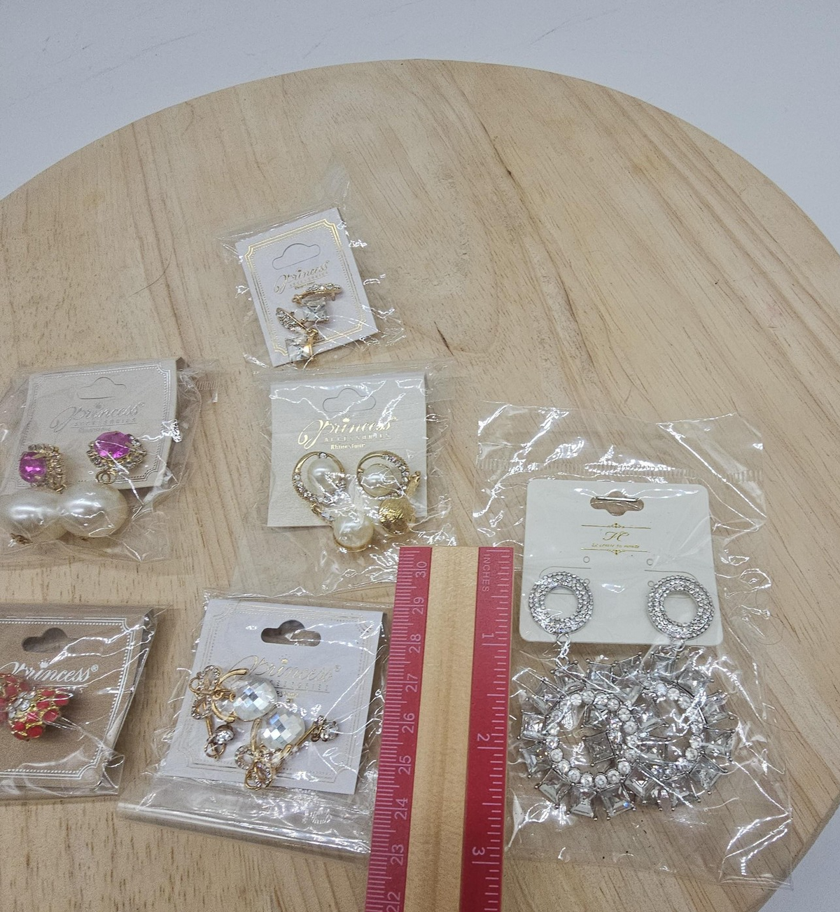 Lot 6 Princess Earrings Womens Multicolor Rhinestone Dangle Hoop Stud Jewelry