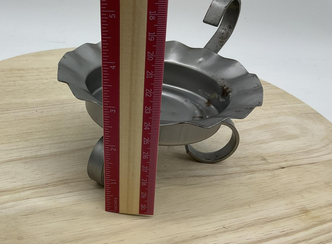 Rustic Metal Scroll Candle Holder Plate Stand Gray Home Table Centerpiece Decor